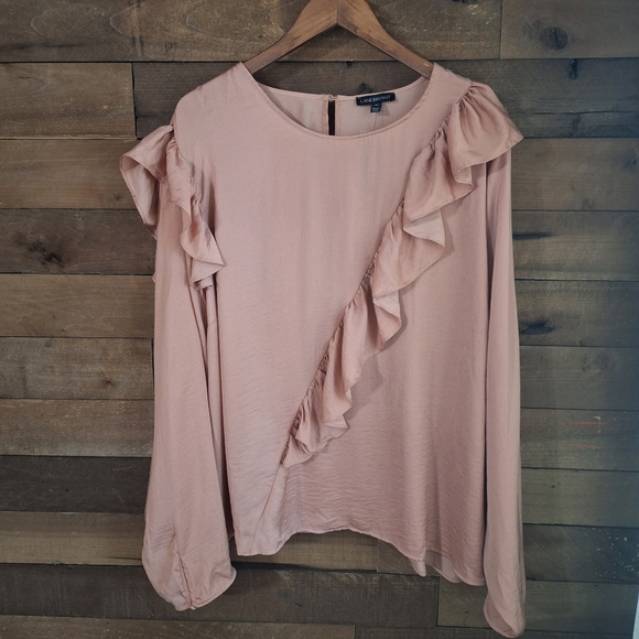 LANE BRYANT Blush Pink Ruffled Long Sleeve Blouse SZ 28 - Picture 1 of 8
